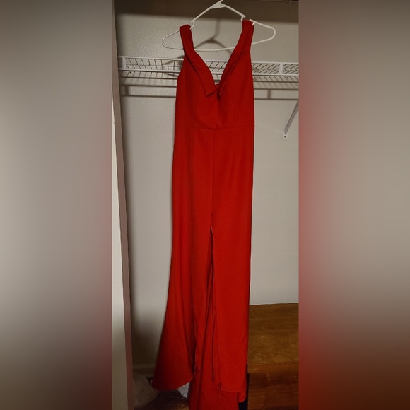 Red ballgown dress - floor-length/off-the-shoulder - Picture 3 of 10
